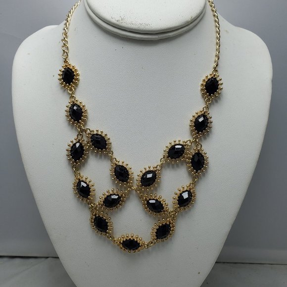 Bijou Drive Statement gold Necklace With Black Stones - Picture 1 of 4